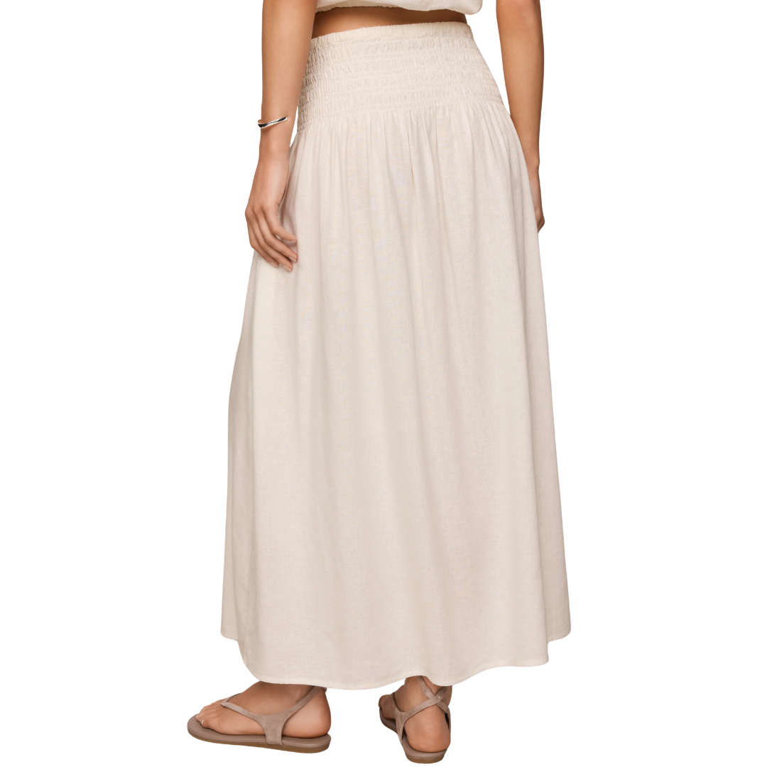 Brooke Smocked Linen Maxi Skirt in White