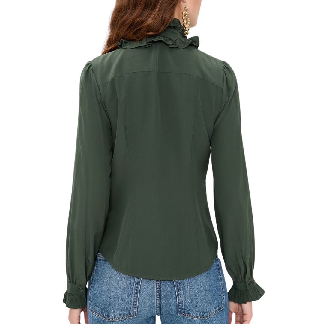 Catroux Silk Long Sleeve Blouse in Cypress