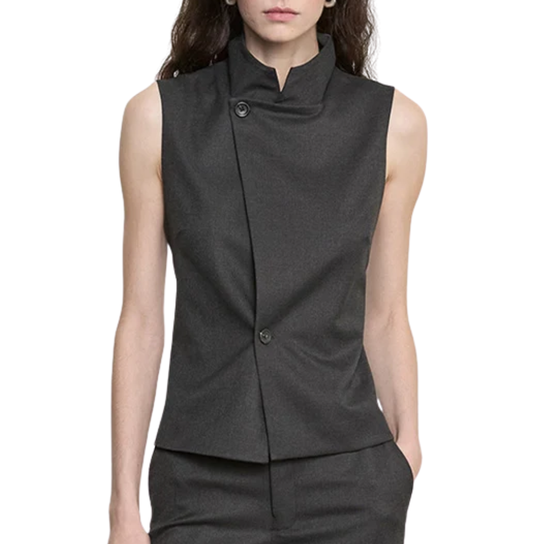 Suiting Hi-Neck Vest in Dark Charcoal