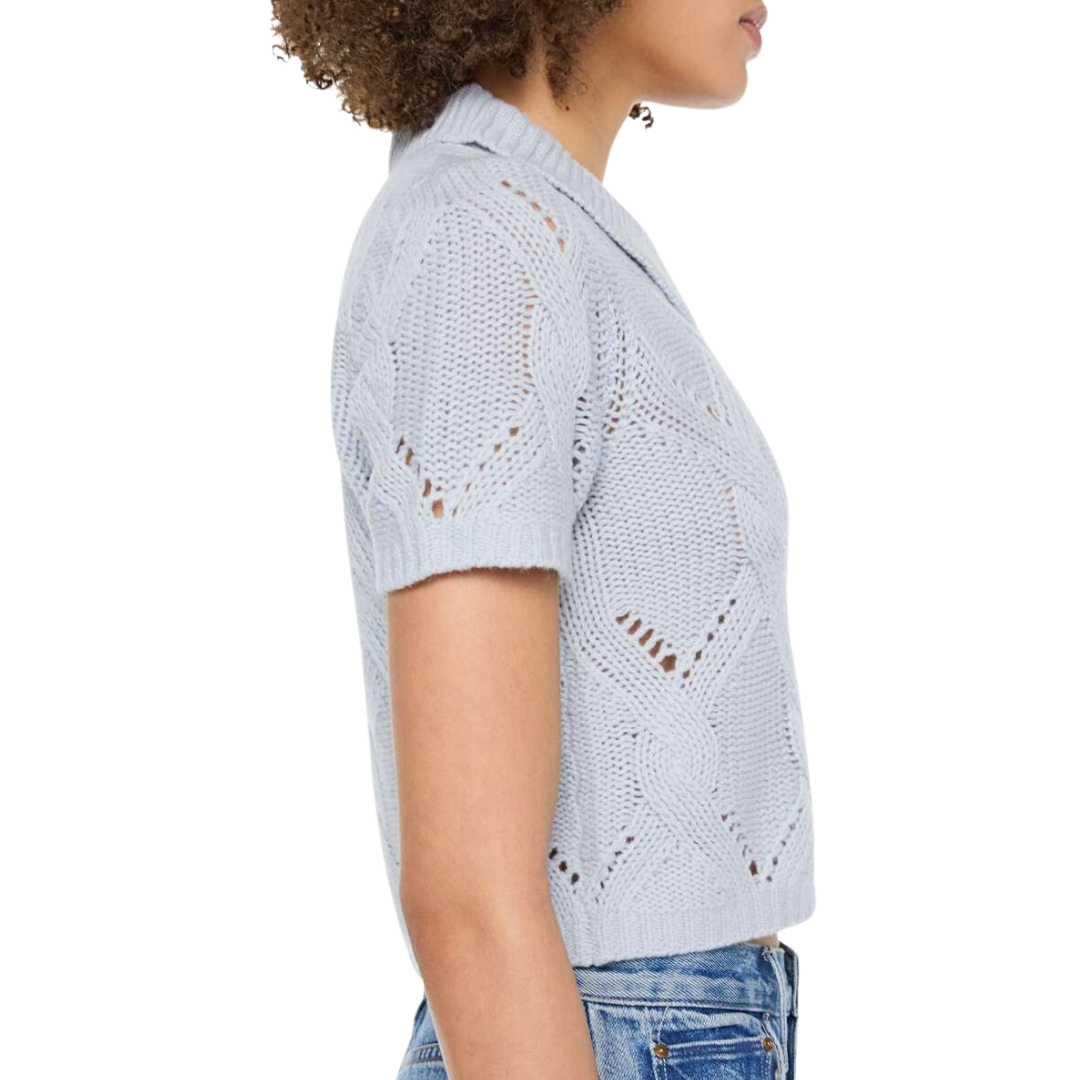 Cadence Shrunken Cable Cashmere Polo in Whisper