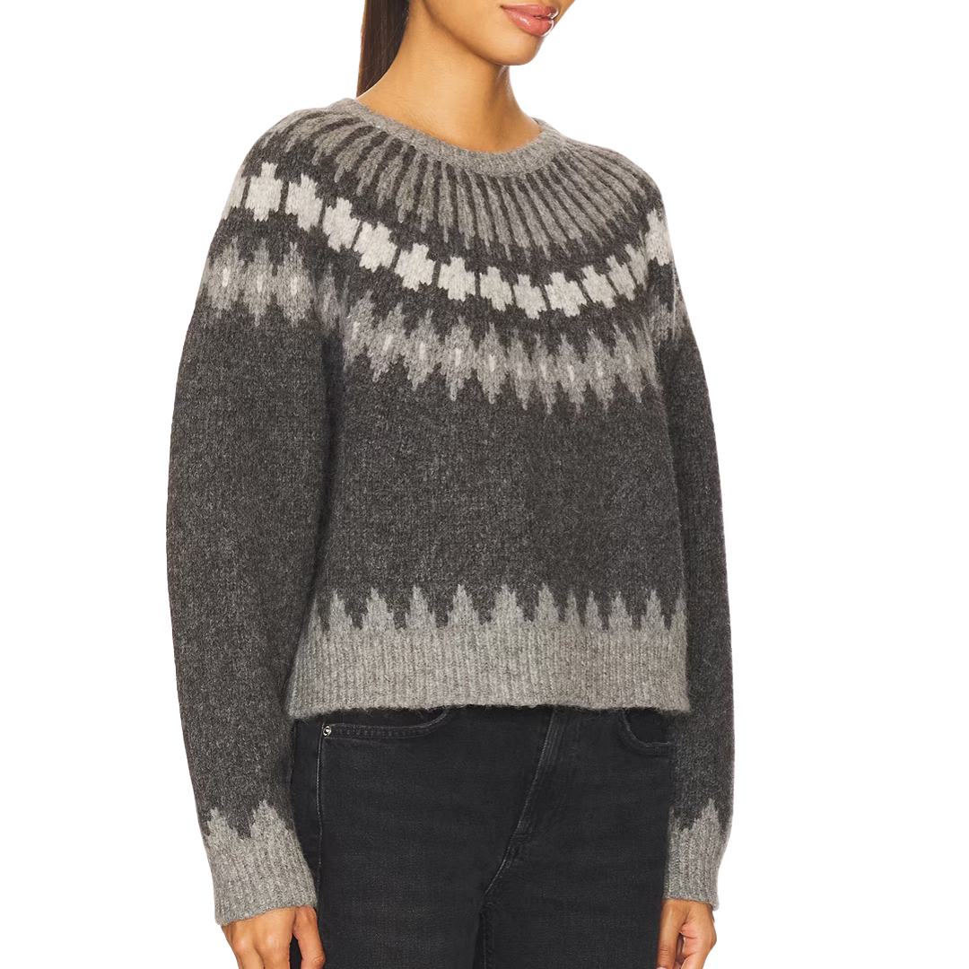 Alena Sweater in Dark Grey Melange Fair Isle