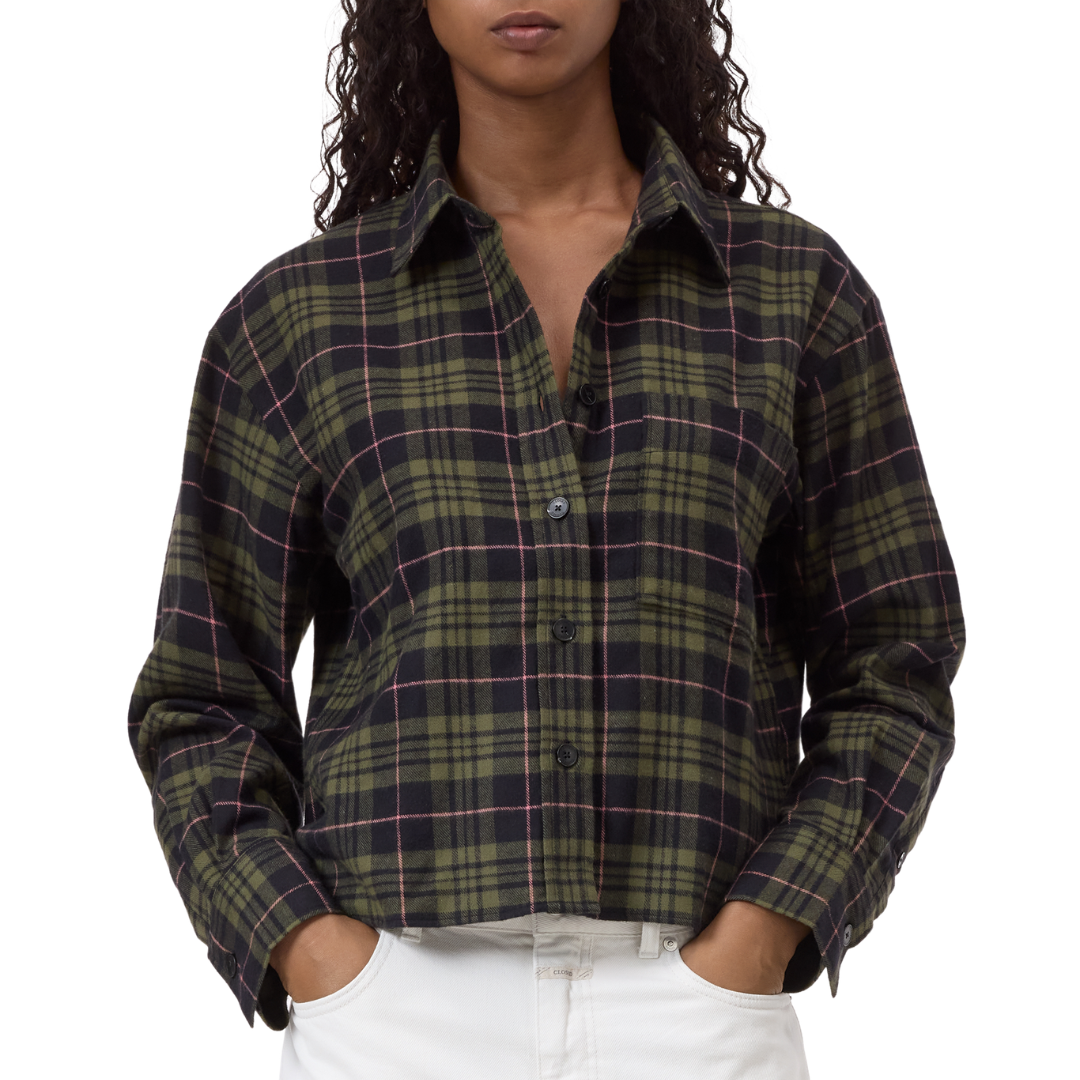 Cropped Flannel Shirt in Cypress Green