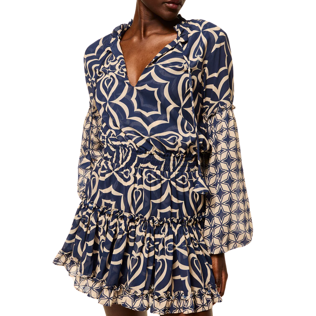 Elisabetta Dress in Blue Mosaic Tile