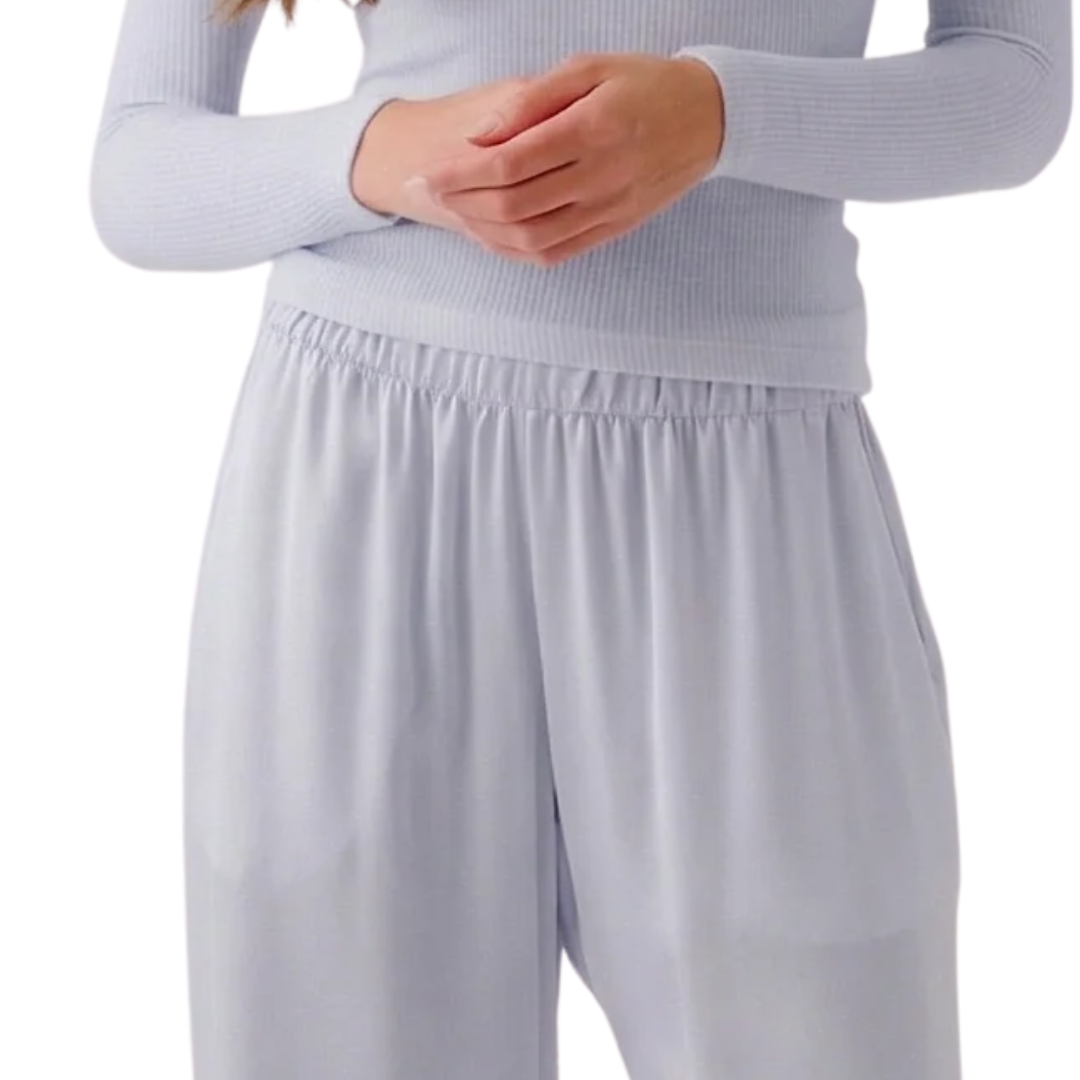 Brynn High Rise Pull On Wide Leg Silk Pant in Whisper
