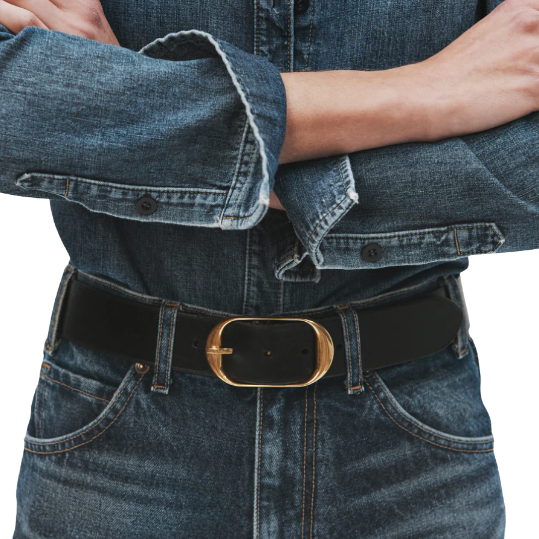 Nili Belt in Black w/ Antique Brass Buckle
