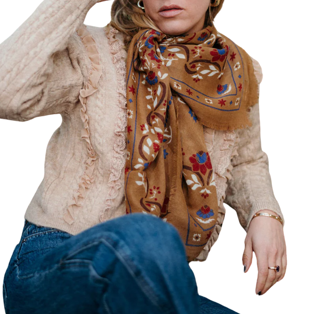 Secret Garden Bandana Scarf in Camel
