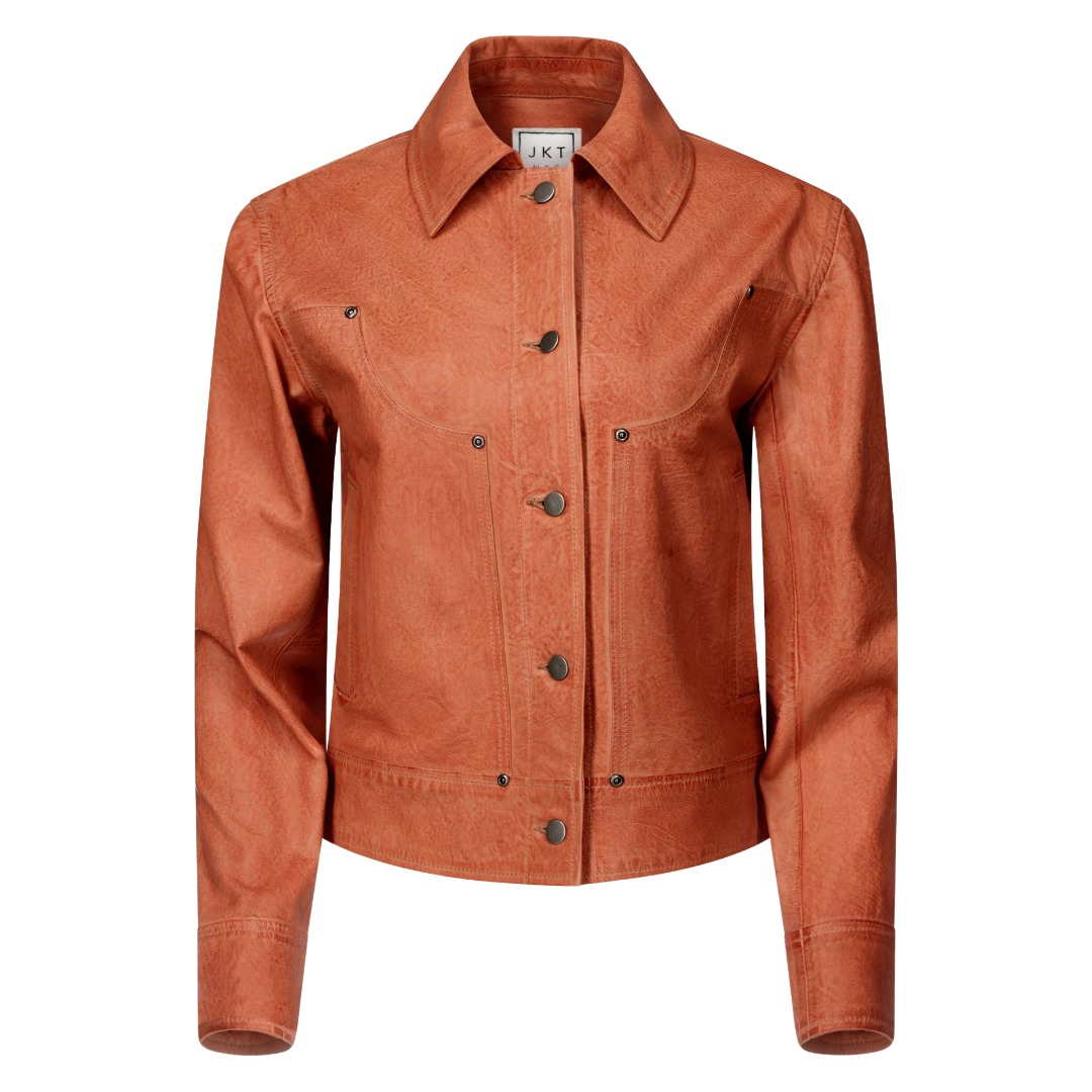 Loretta Wrinkled Leather Jacket in Apricot