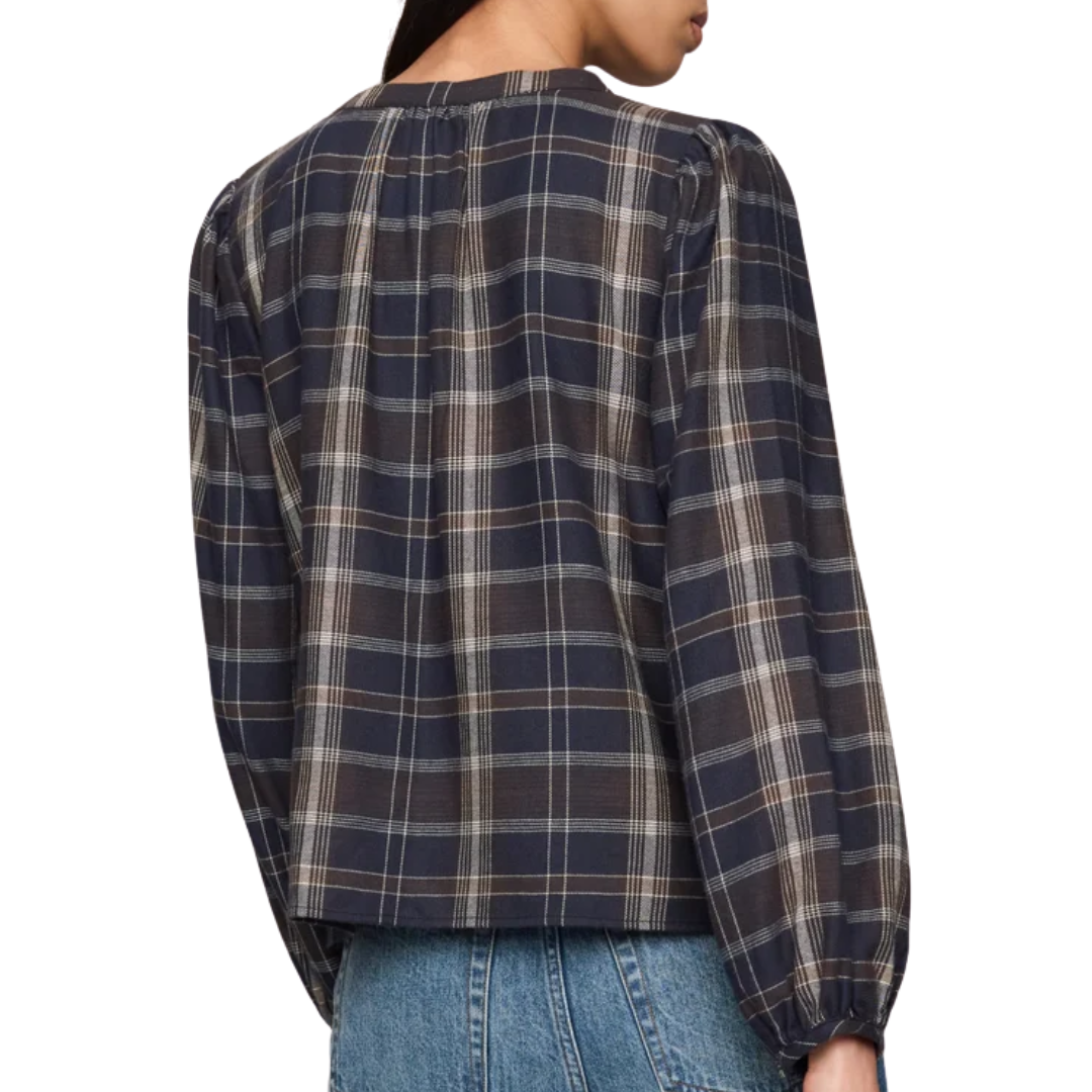 Autumn Plaid Henley Blouse in Eclipse