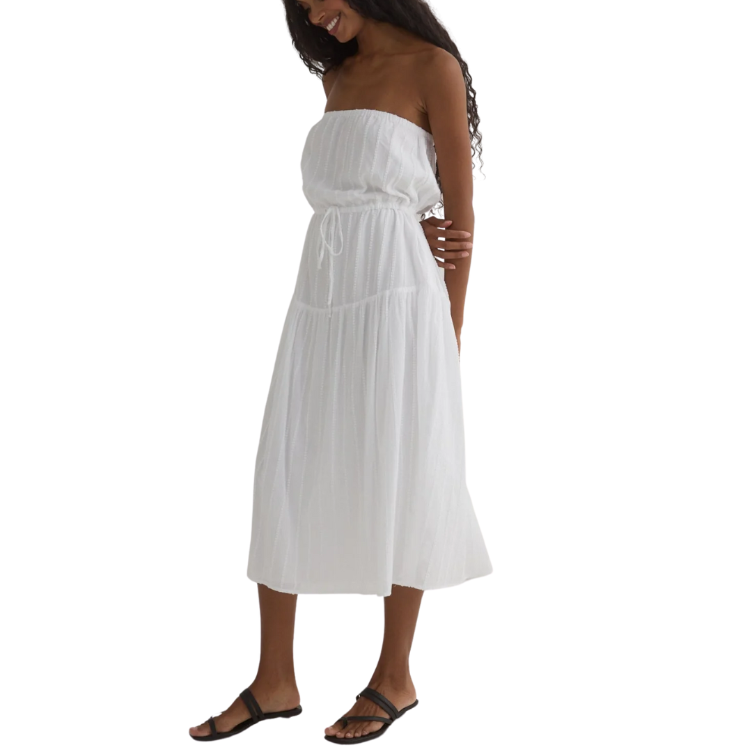 Ruffle Hem Midi Dress in White