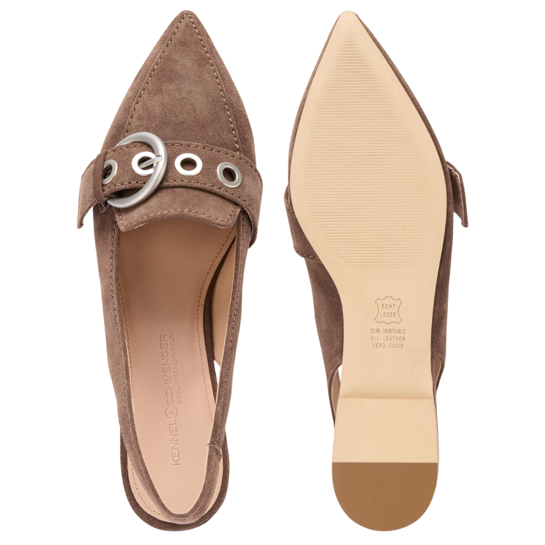 Greta Suede Flat in Coco/Silver