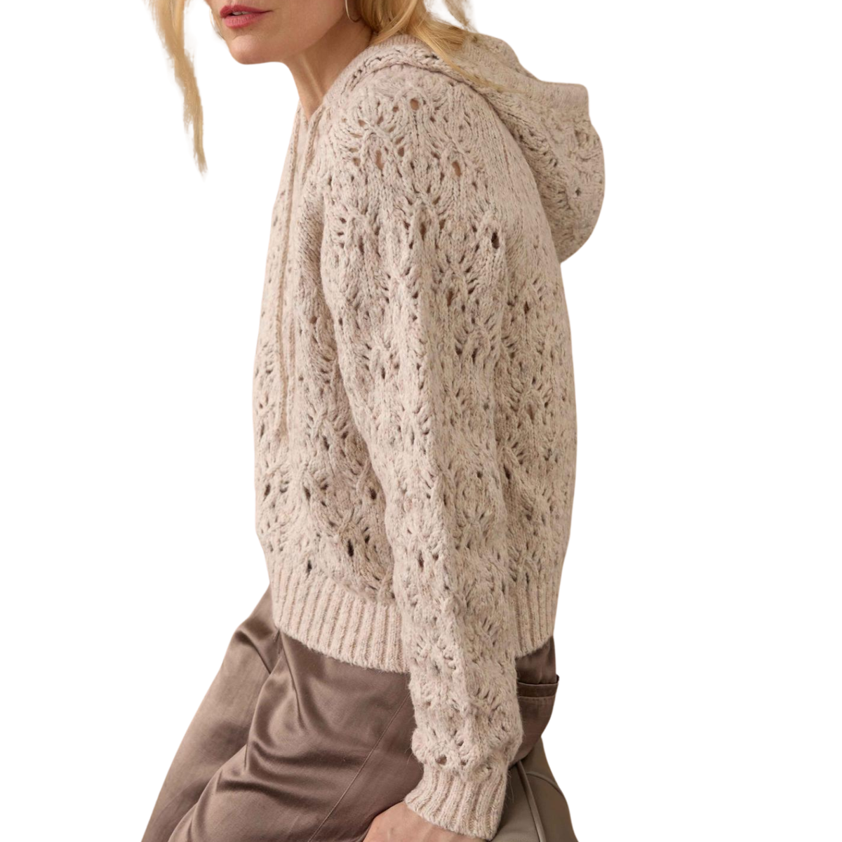 Long Sleeve Hoodie Sweater in Gardenia
