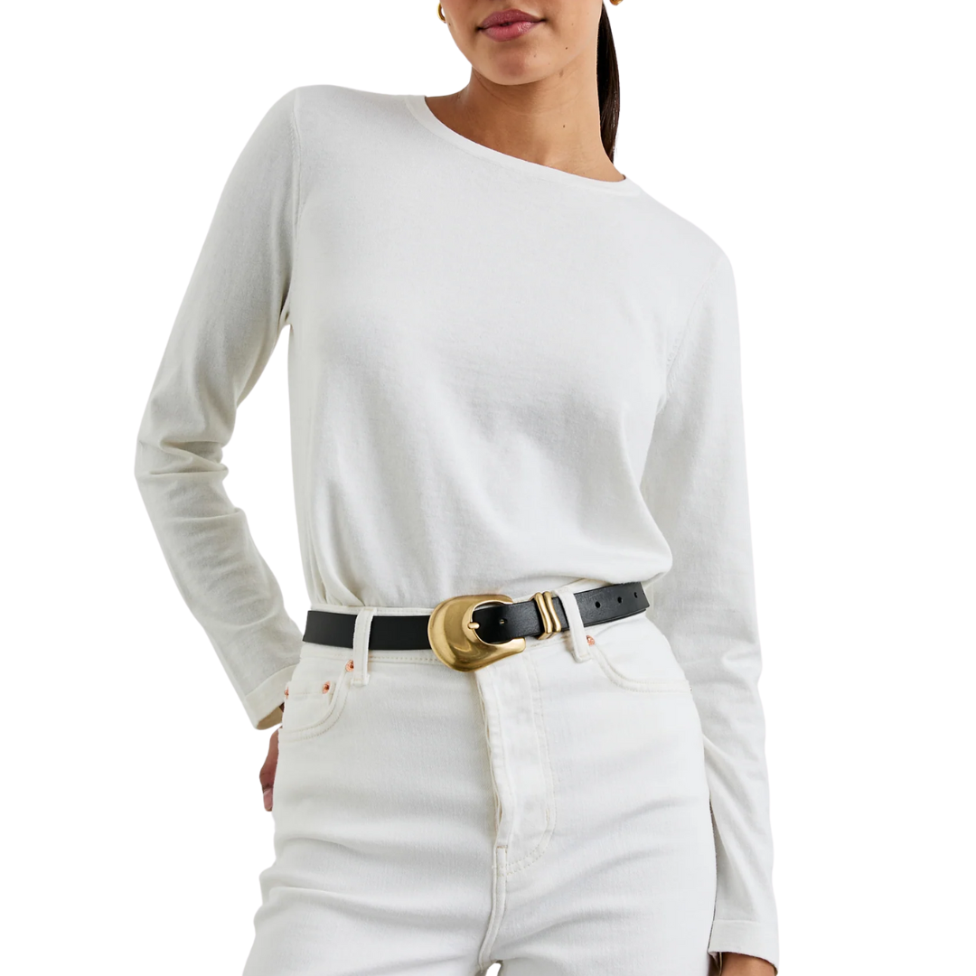 Cotton Cashmere Long Sleeve T-Shirt in White