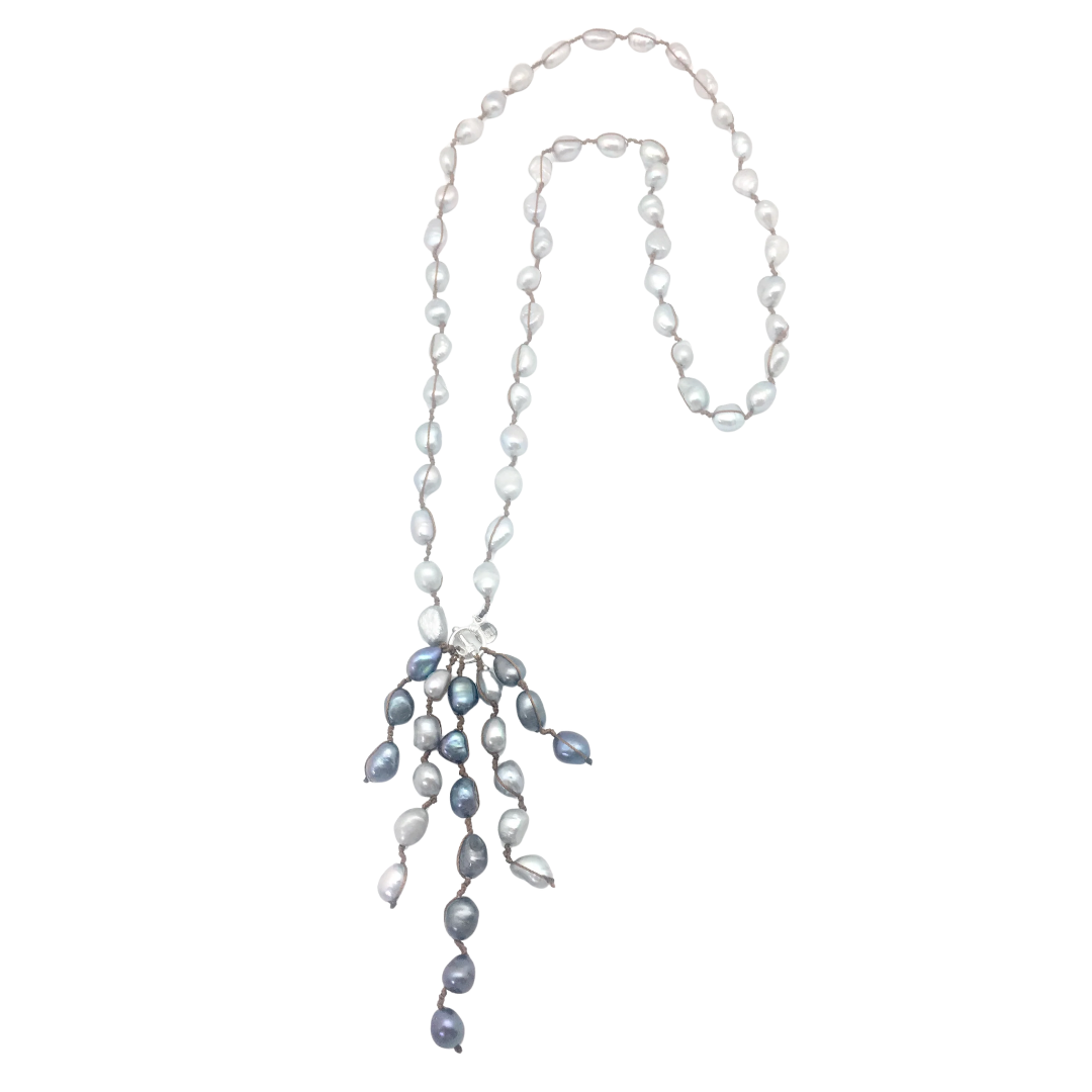 Emilia Necklace in Grey Pearl/Brown Silk