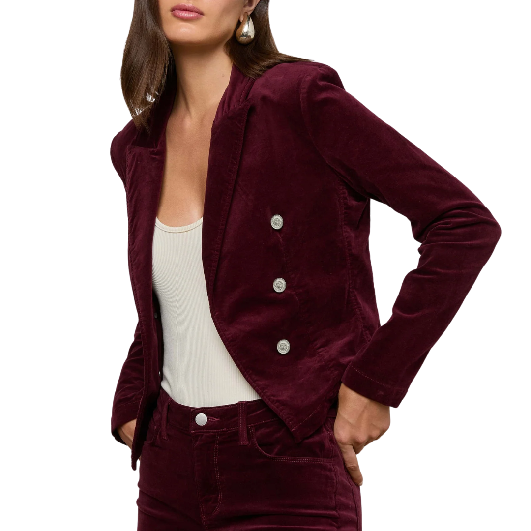 Wayne Velvet Blazer in Dark Port