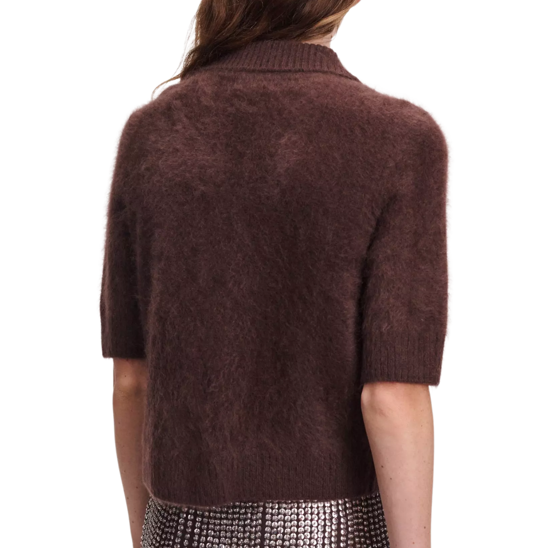 Jada Brushed Cashmere Cardigan in Dark Brown