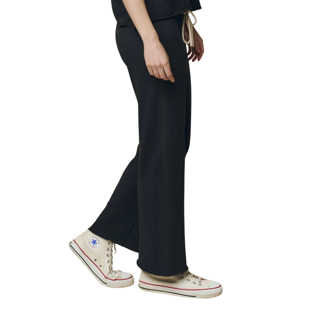 The Wide Leg Cropped Sweatpant in Almost Black