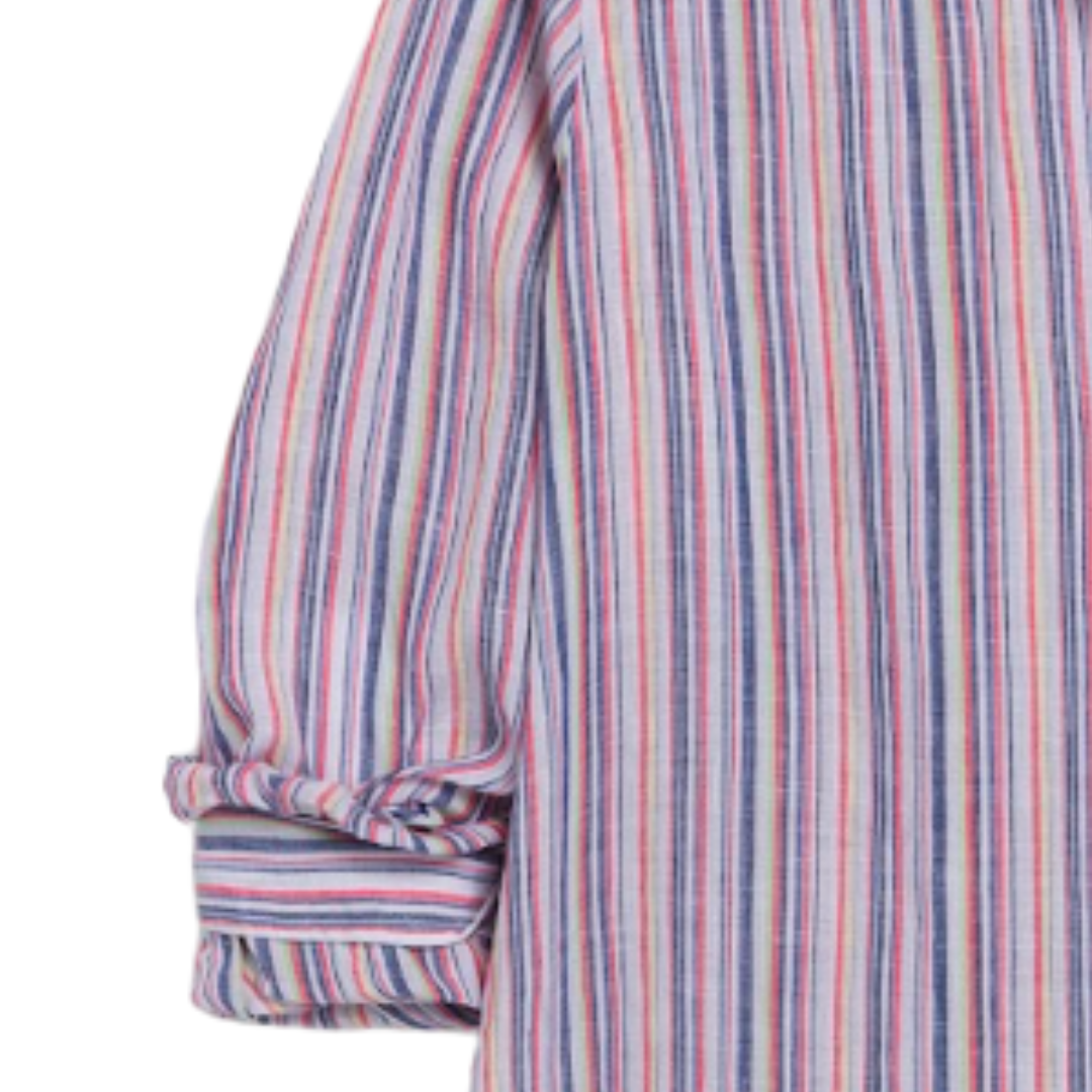 Eileen Relaxed Button-Up Shirt in Red Green Navy Multistripe