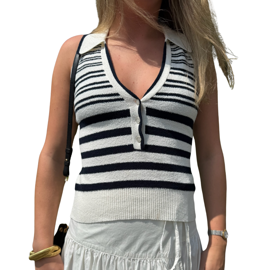 Meera Knit Tank in White/Navy