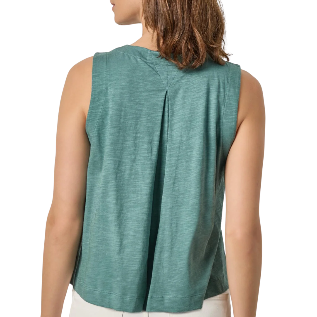 Pleat Back Split Neck Tank in Eucalyptus