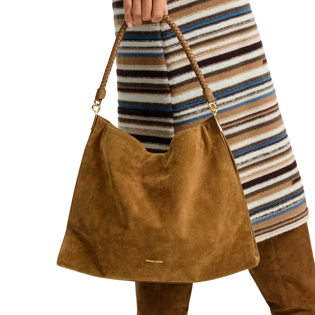 Vida Suede Shoulder Bag in Acorn