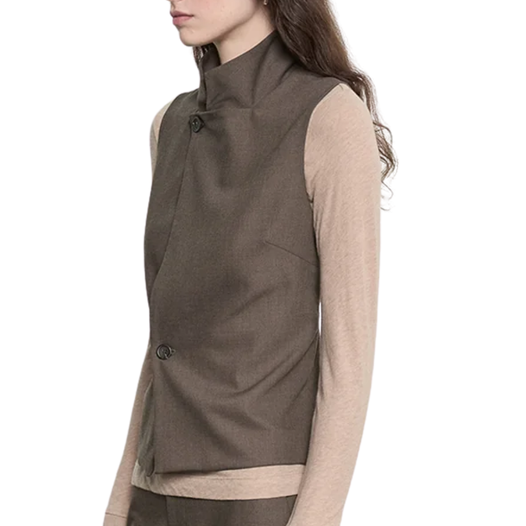 Suiting Hi-Neck Vest in Brown Heather