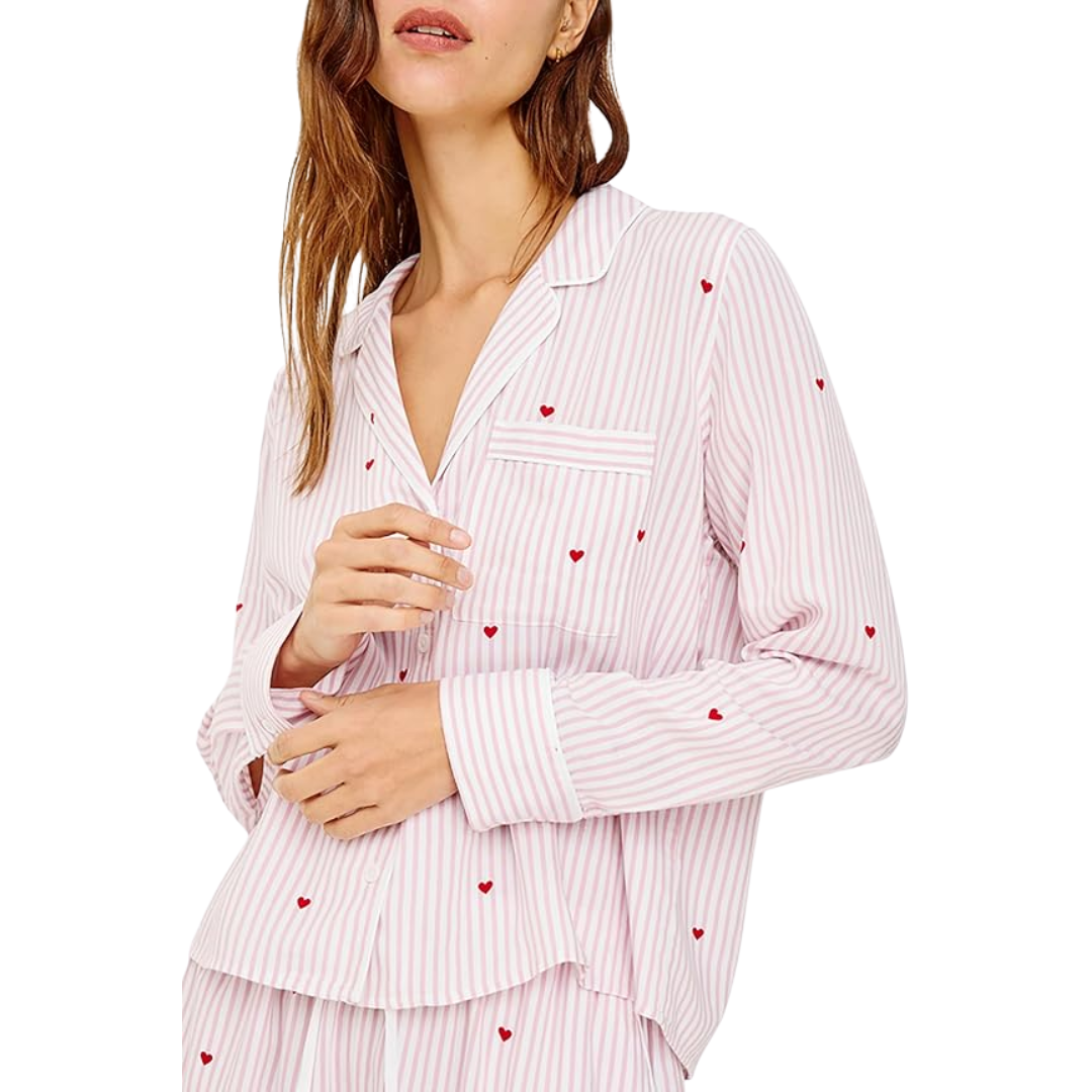 Kellen Pajama Set in Rose Stripe Hearts