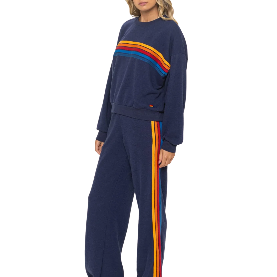 5 Stripe Relaxed Crew Sweatshirt in Navy