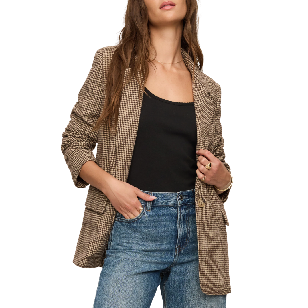 Evan Houndstooth Blazer in Dark Chocolate