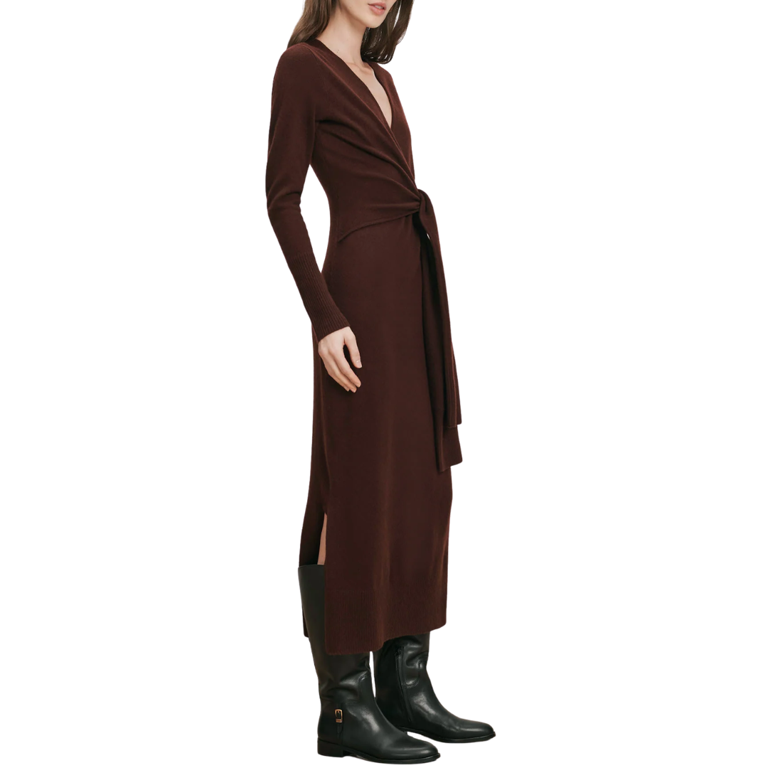 Salomez Wrap Midi Dress in Espresso