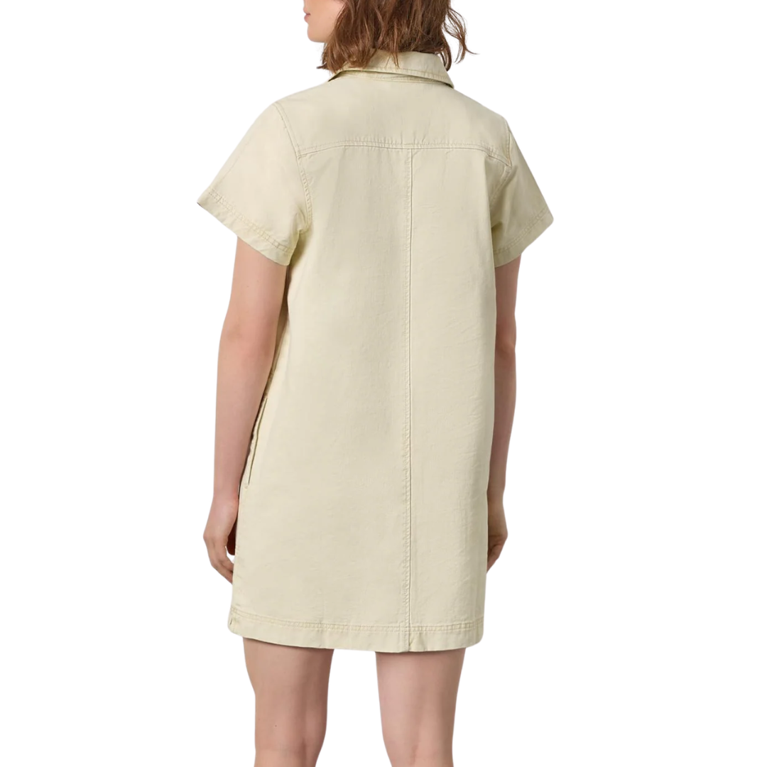 Twill Split Neck Collared Dress in Parchment