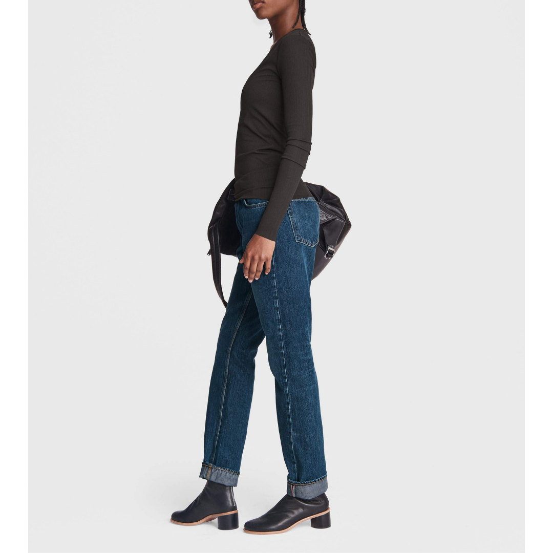Zoe Deep V-Neck Rib Long Sleeve