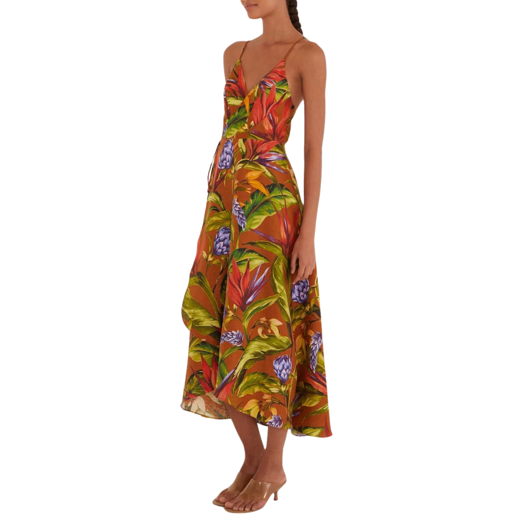Midi Wrap Dress in Florart Brown