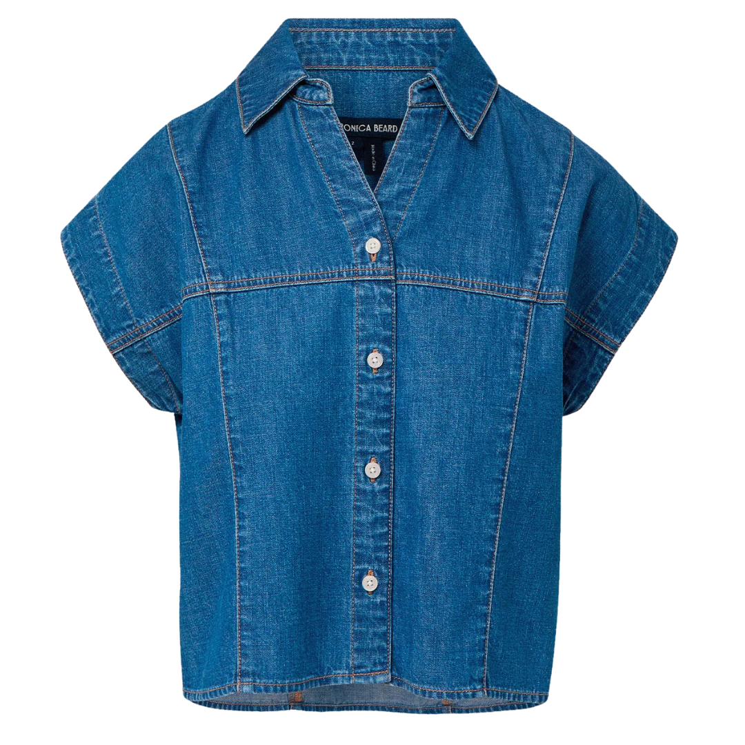 Nestor Chambray Button-Down Shirt in Pool Party