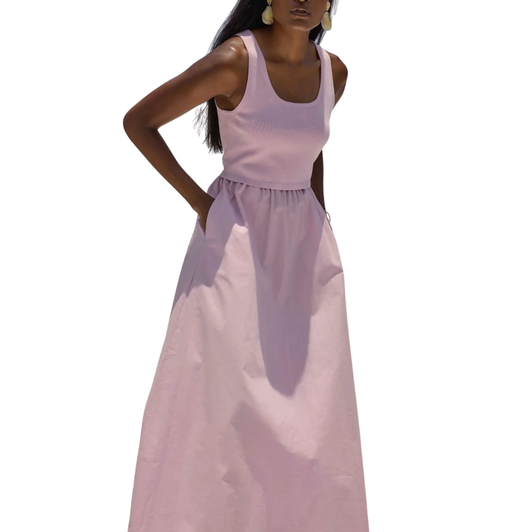 Mixed Media Scoop Neck Dress in Lavender