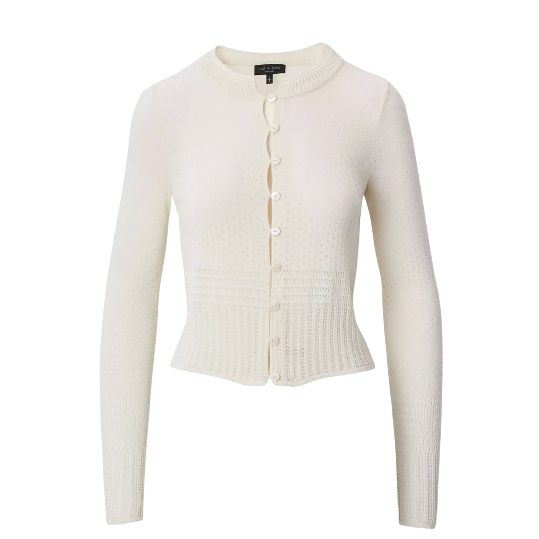 Michelle Pointelle Cardigan in Ivory