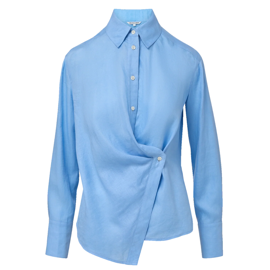 Perezzi Linen Button-Down Shirt in Blue Jay