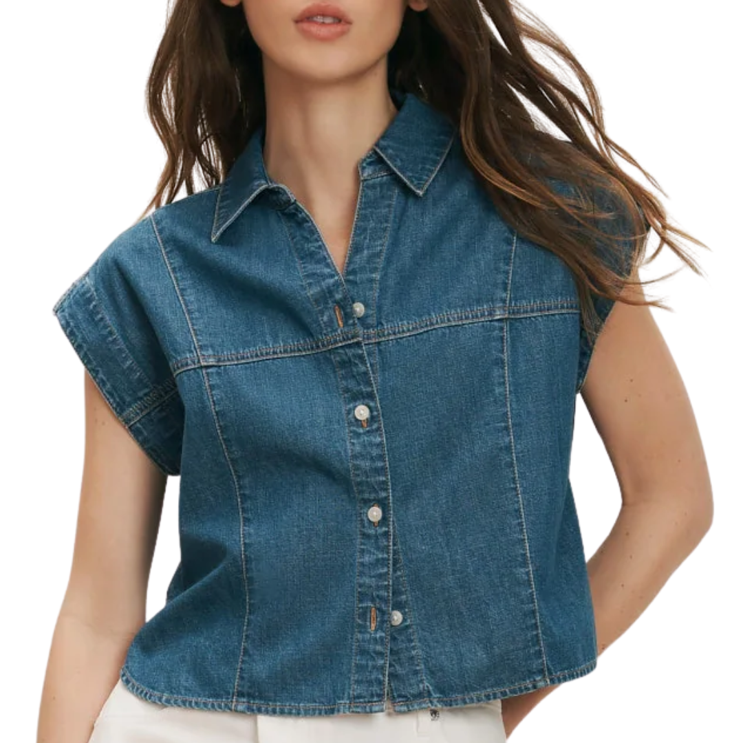 Nestor Chambray Button-Down Shirt in Pool Party