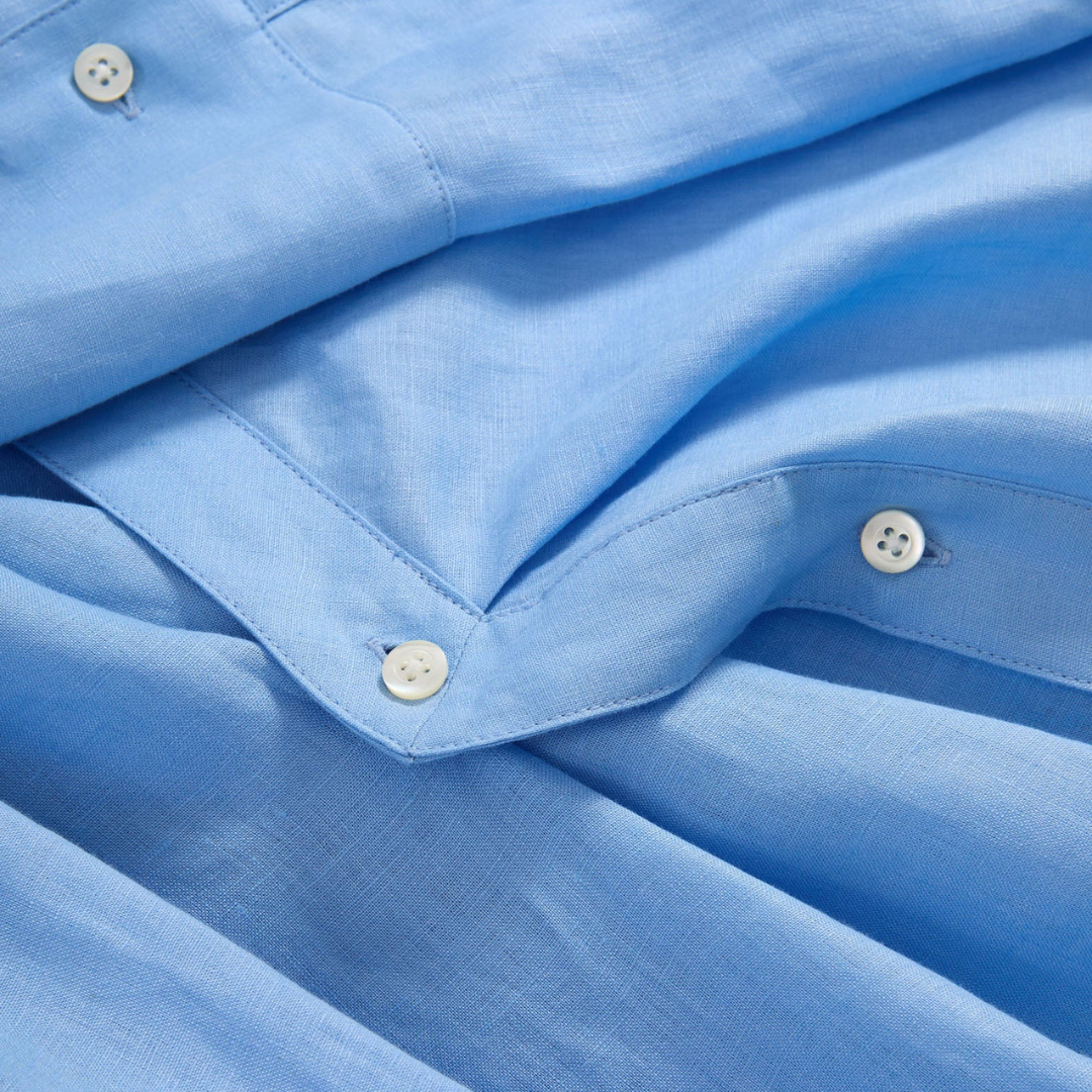 Perezzi Linen Button-Down Shirt in Blue Jay