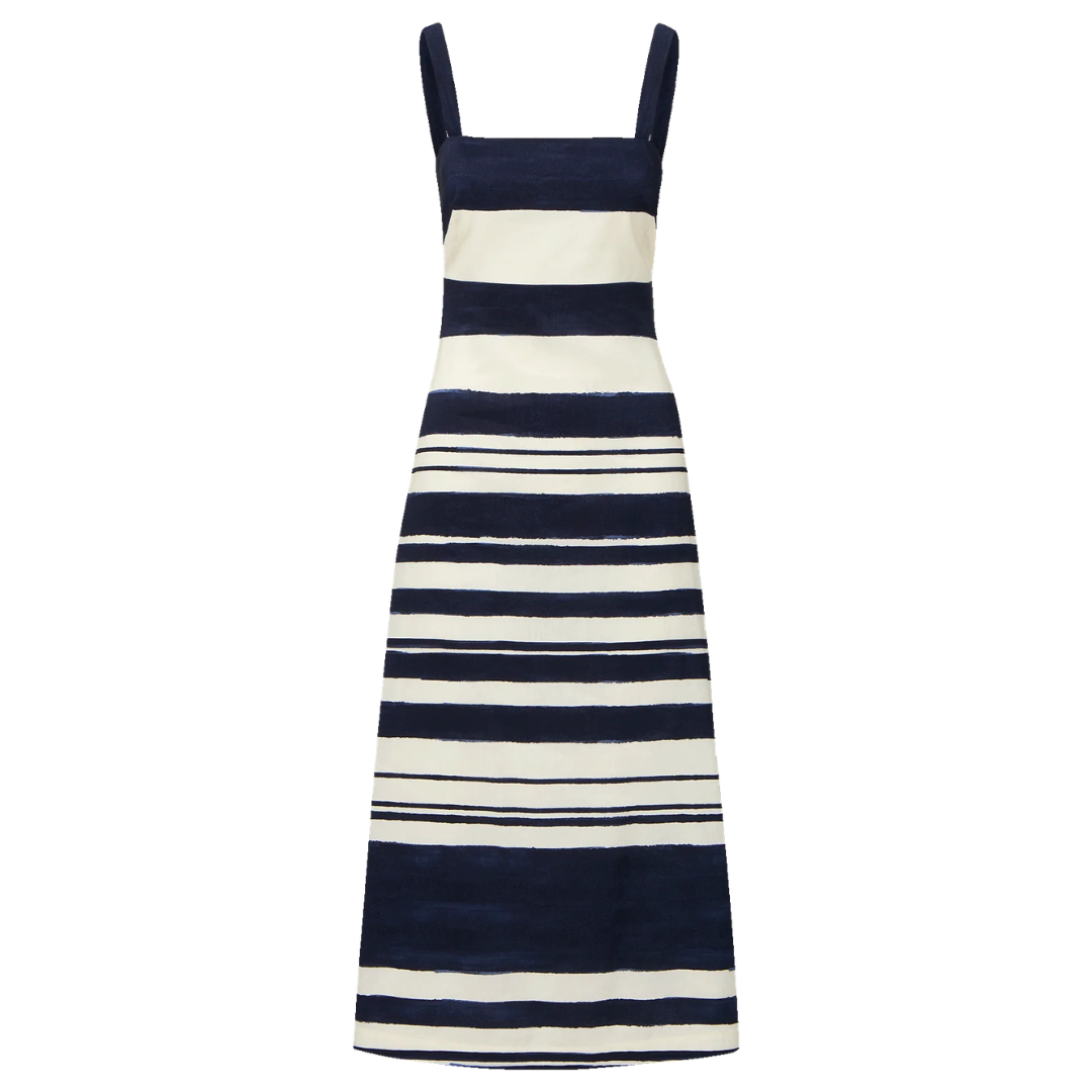 Ella Striped Midi Dress in Navy/Dove