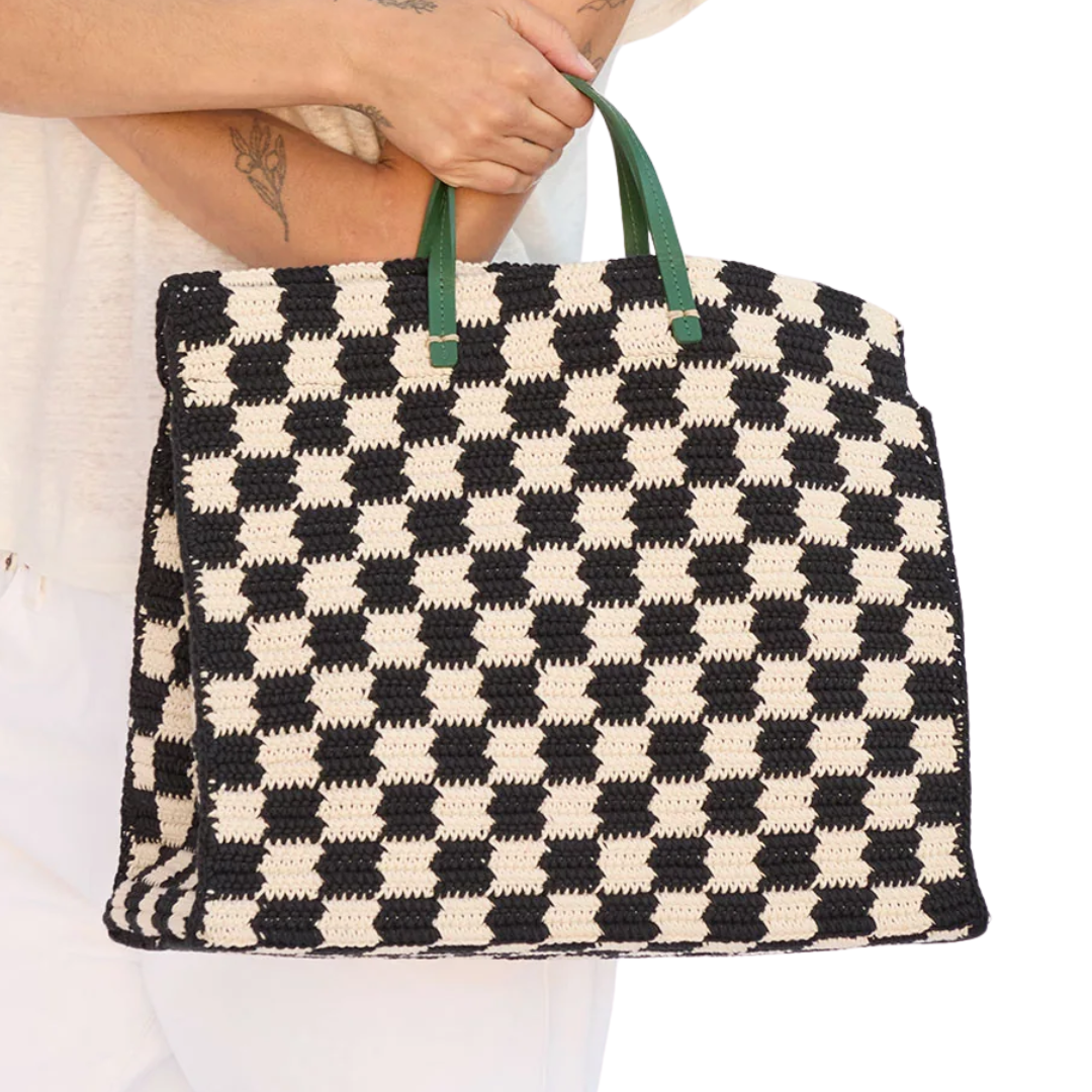 Summer Simple Tote in Black/Cream Crochet Checker