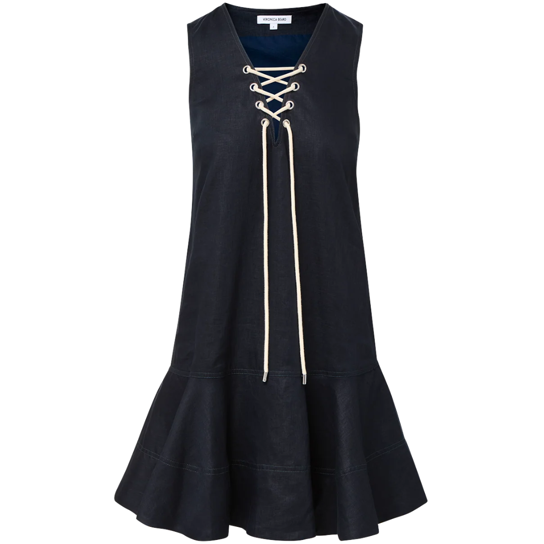 Treena Linen Mini Dress in Navy