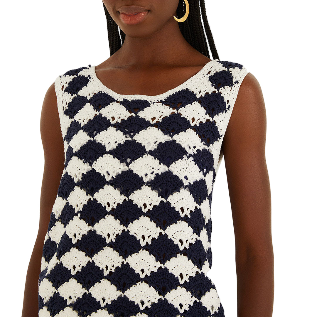 WHITE AND BLUE CROCHET SHIRT