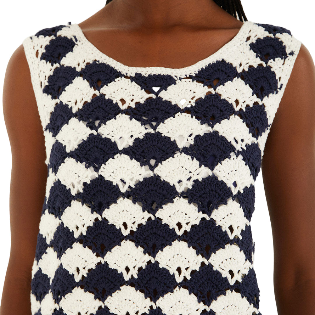 WHITE AND BLUE CROCHET SHIRT