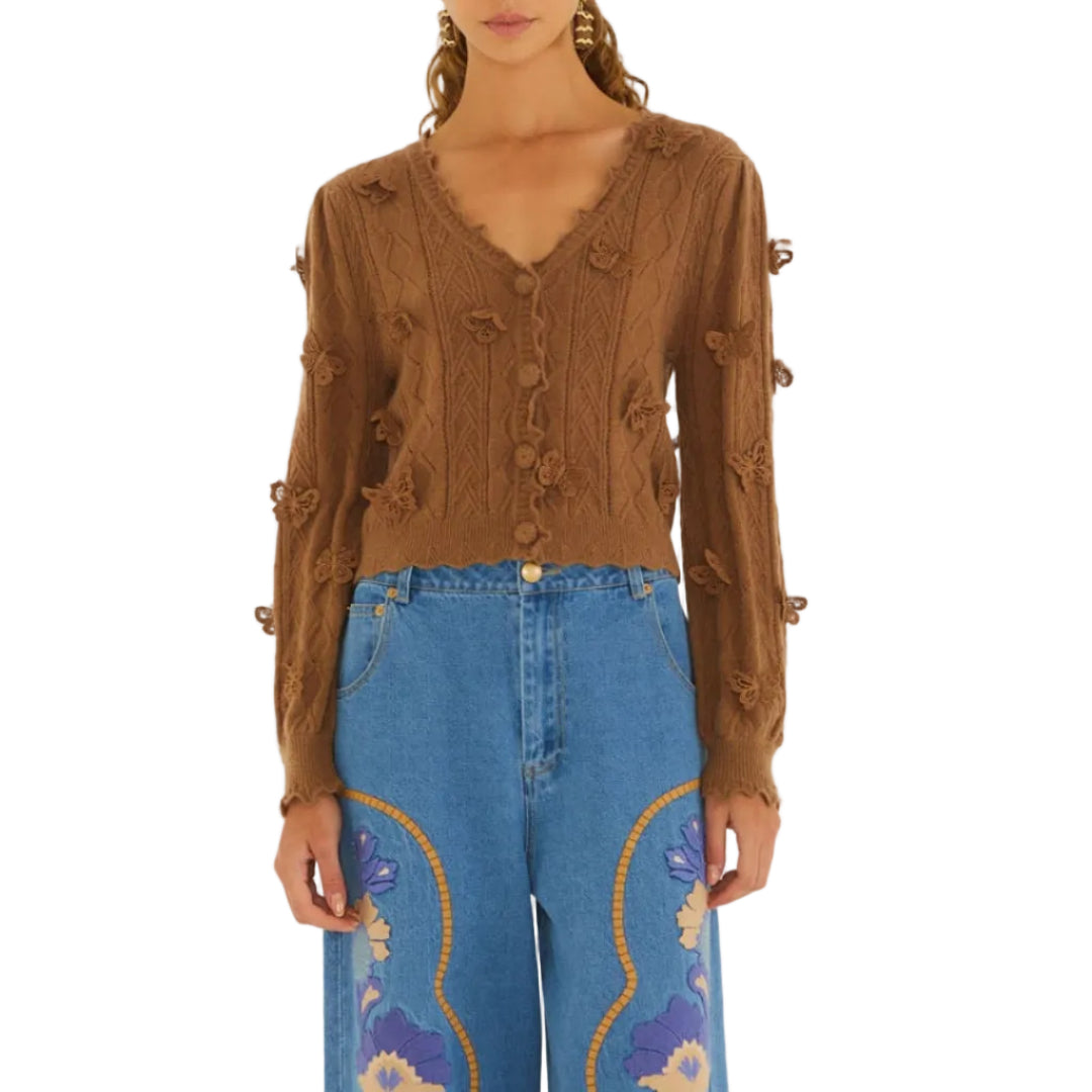 RICHILIEU 3D BUTERFLIES ARTISANAL KNIT CARDIGAN SA