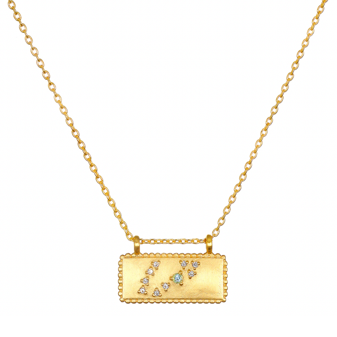 Pisces Zodiac Constellation Tablet Necklace in Gold