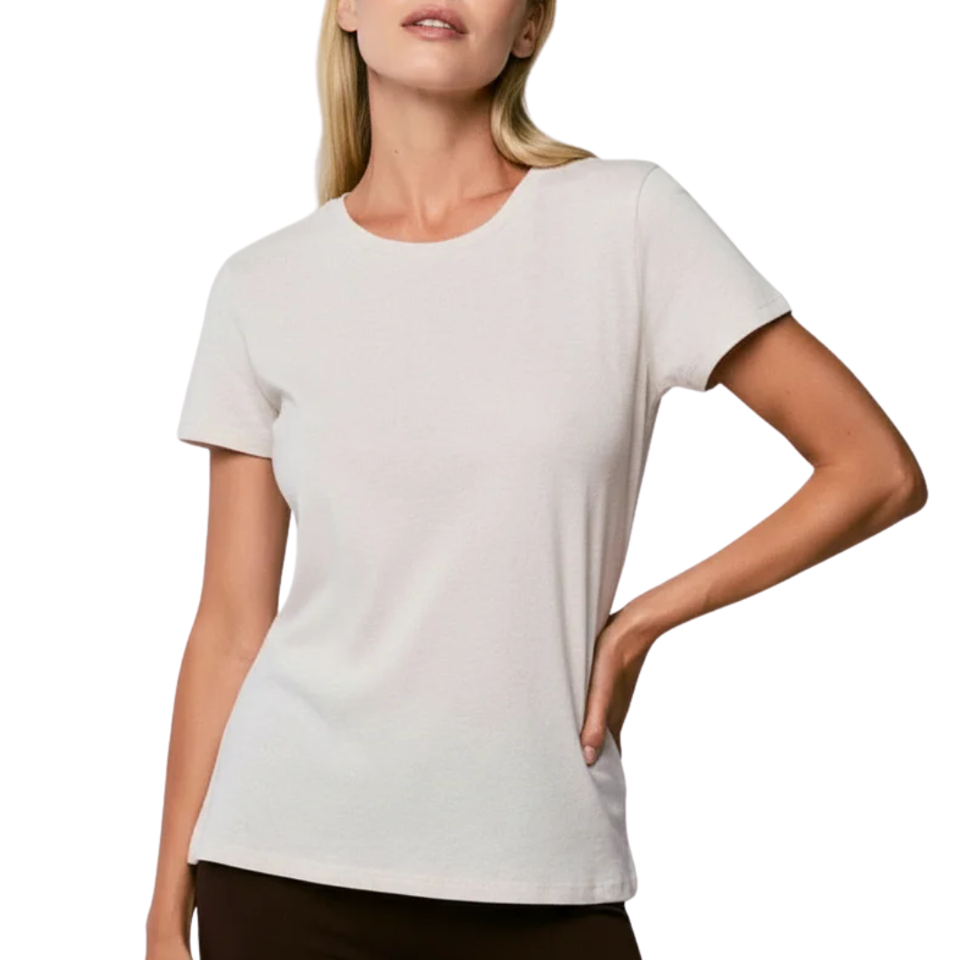 Soft Touch Short Sleeve Crewneck in Ecru Chine
