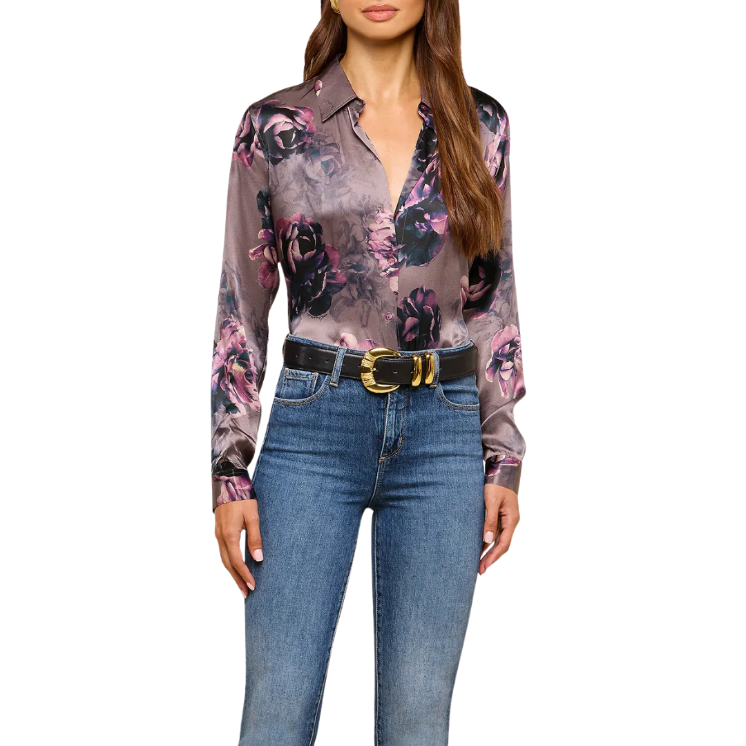 Tyler Silk Blouse in Concord Grape Small Multi Photo Floral