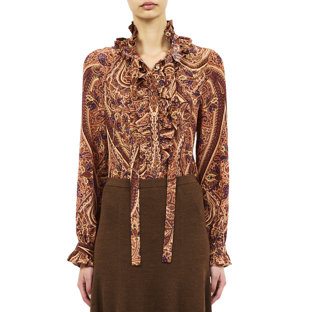 Catroux Long Sleeve Silk Blouse in Rosette