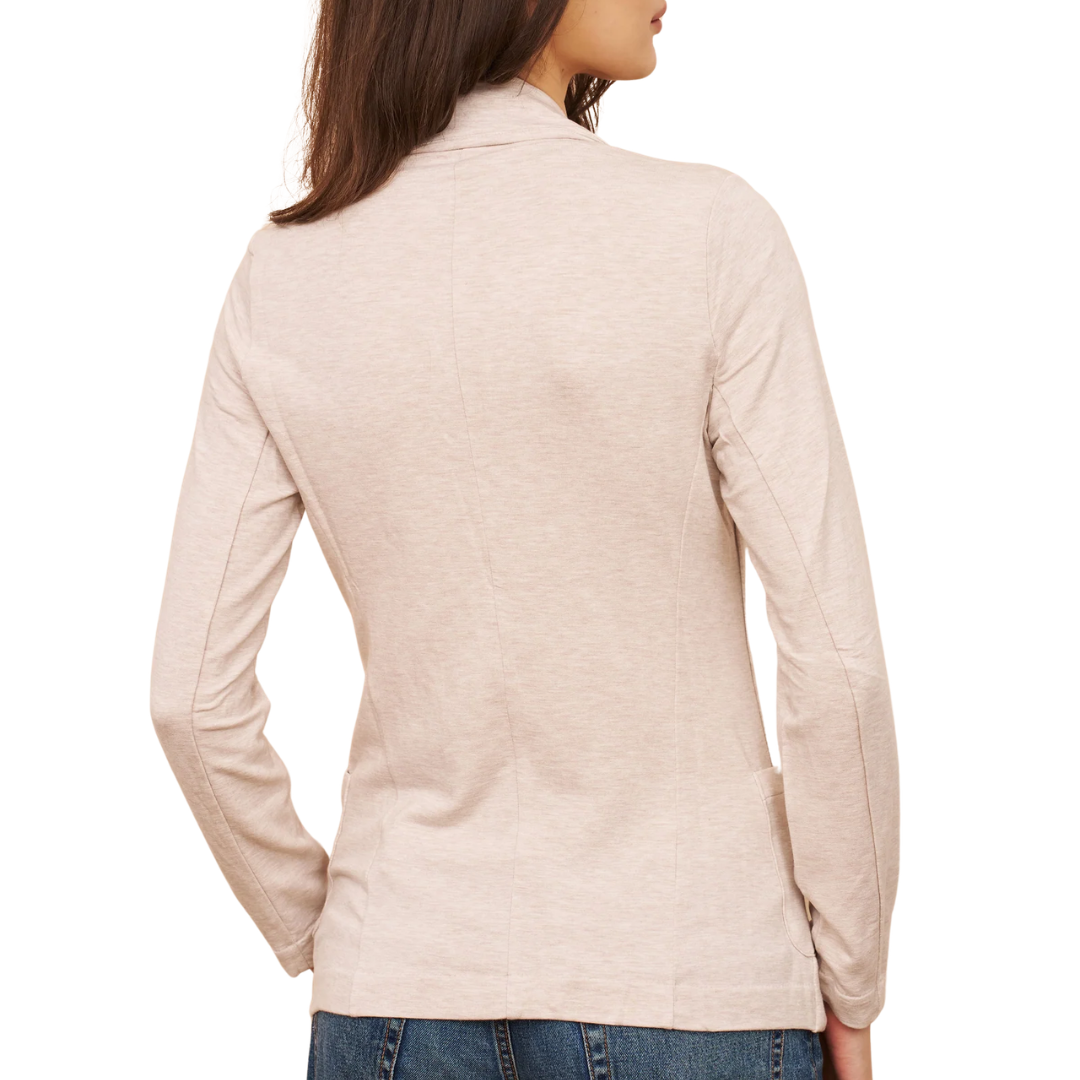 French Terry One Button Blazer in Ecru Chine