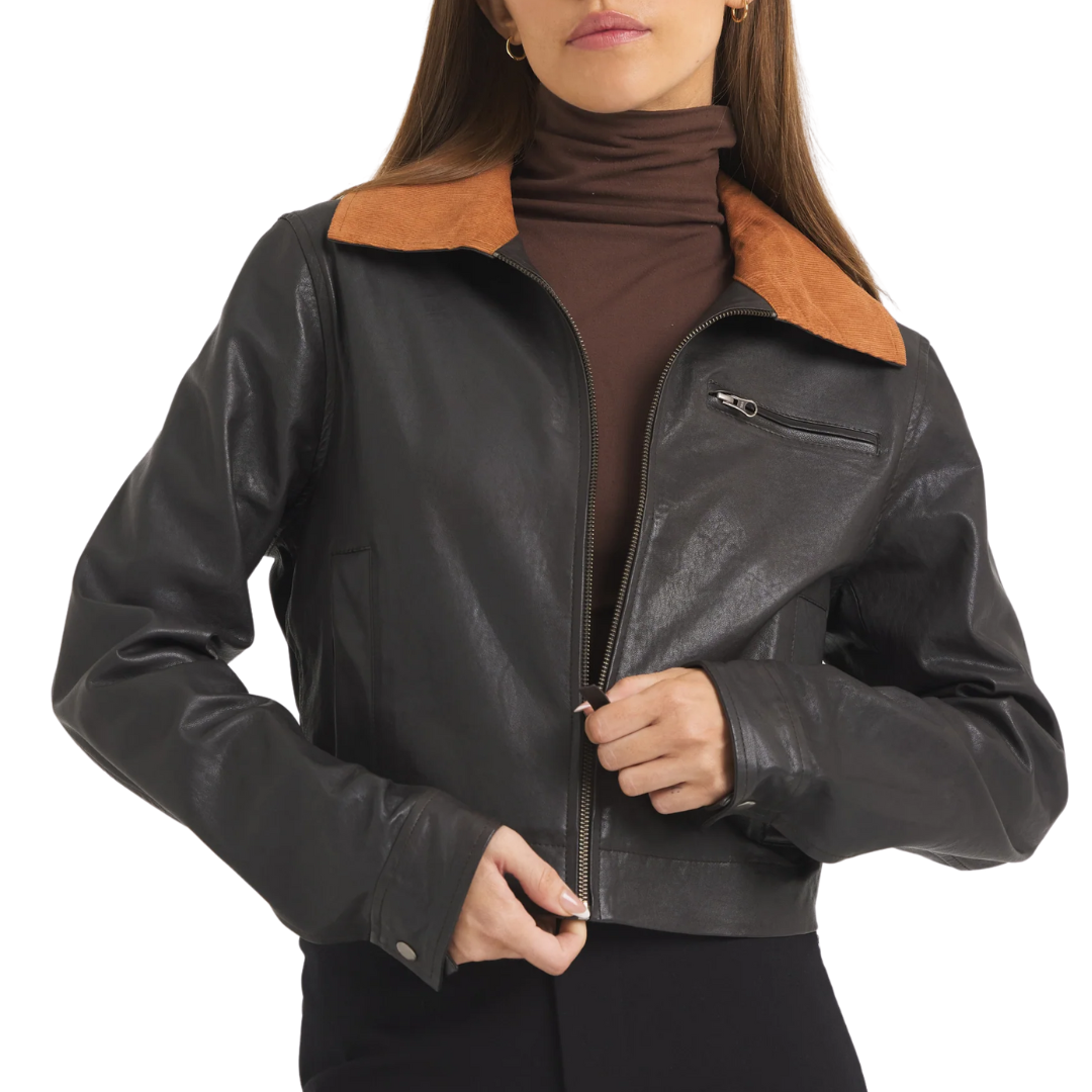 Moira Wrinkled Leather Jacket in Chocolate